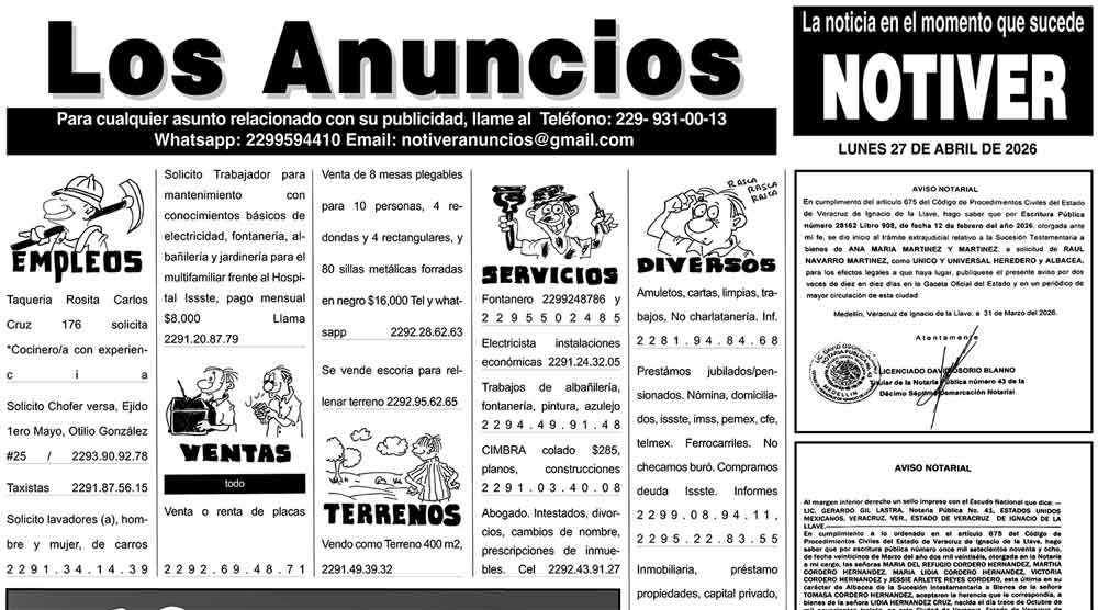...LOS ANUNCIOS, AVISOS Y DEMÁS! - LUNES, 27 DE ABRIL 2026