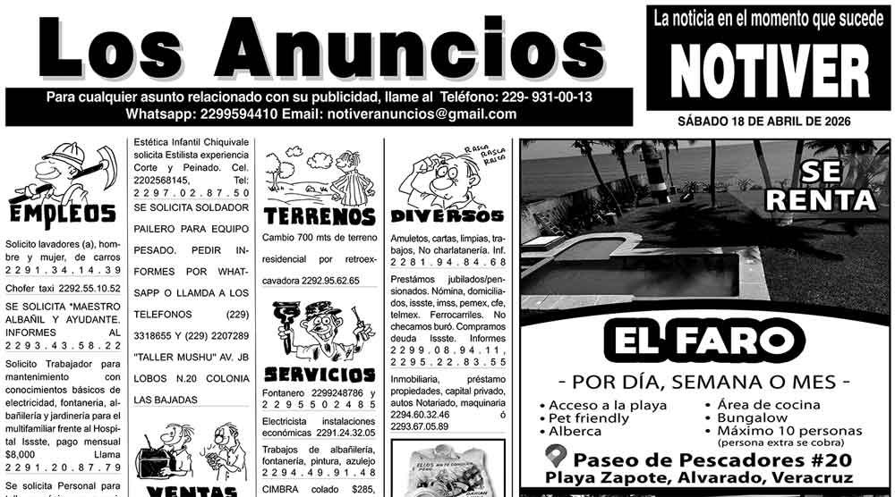 ...LOS ANUNCIOS, AVISOS Y DEMÁS! - SÁBADO, 18 DE ABRIL 2026