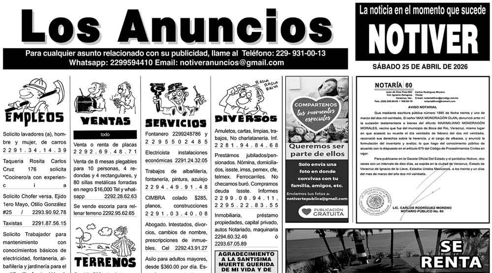 ...LOS ANUNCIOS, AVISOS Y DEMÁS! - SÁBADO, 25 DE ABRIL 2026