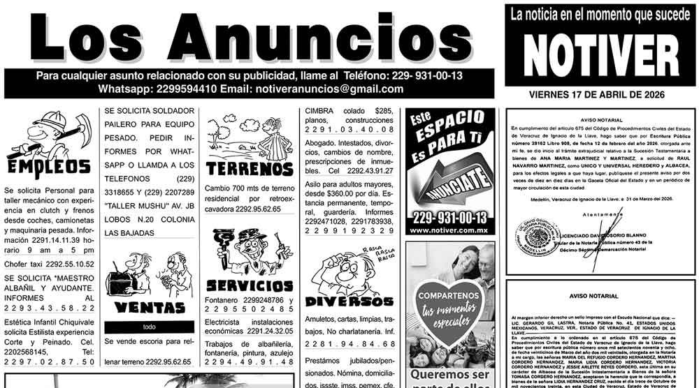 ...LOS ANUNCIOS, AVISOS Y DEMÁS! - VIERNES, 17 DE ABRIL 2026