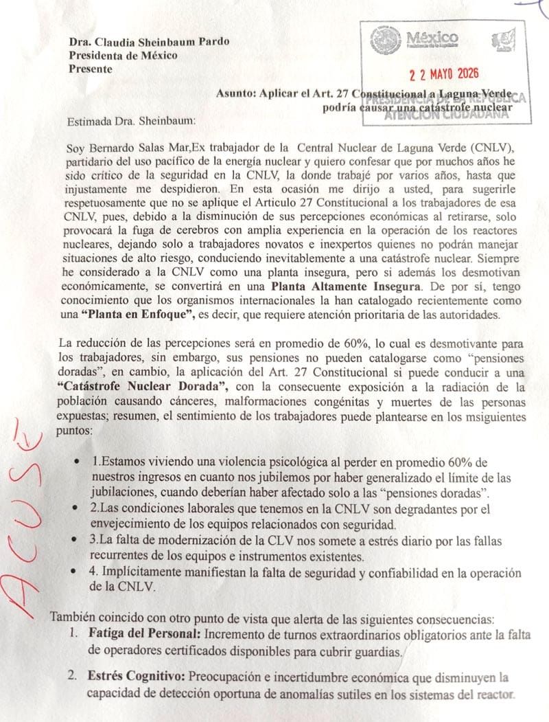 ¡MANDAN CARTA DESDE ‘CHERMNOVERDE’! - *Siguen despidiendo a los ingenieros de Laguna Verde