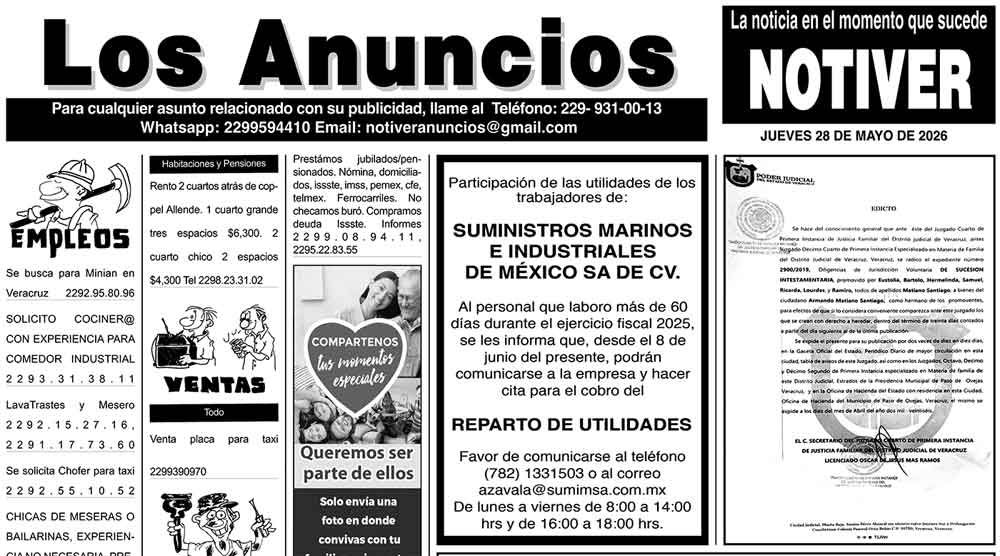 ...LOS ANUNCIOS, AVISOS Y DEMÁS! - JUEVES, 28 DE MAYO 2026
