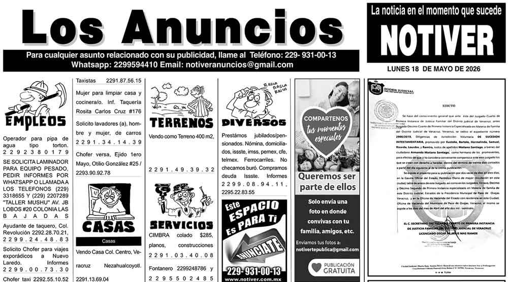 ...LOS ANUNCIOS, AVISOS Y DEMÁS! - LUNES, 18 DE MAYO 2026
