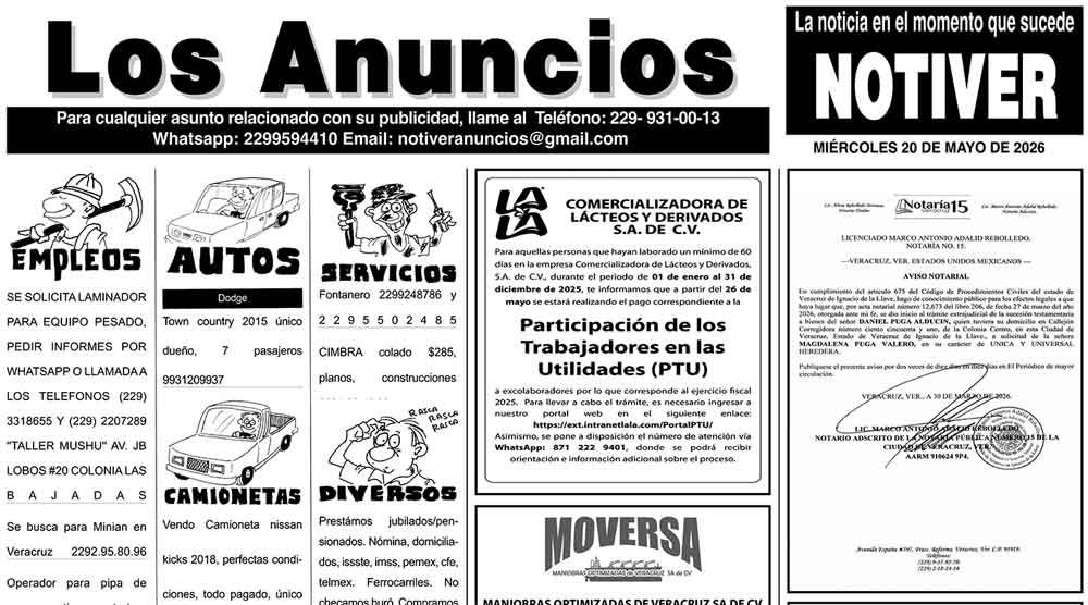 ...LOS ANUNCIOS, AVISOS Y DEMÁS! - MIÉRCOLES, 20 DE MAYO 2026