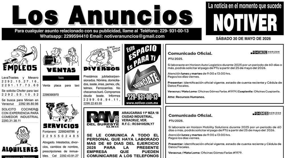 ...LOS ANUNCIOS, AVISOS Y DEMÁS! - SÁBADO, 30 DE MAYO 2026