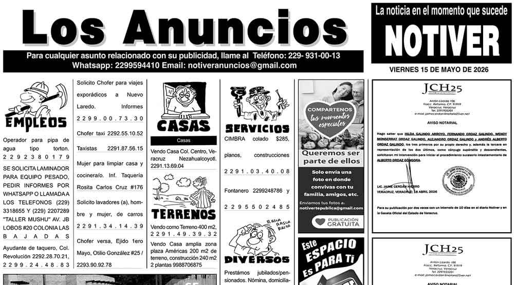 ...LOS ANUNCIOS, AVISOS Y DEMÁS! - VIERNES, 15 DE MAYO 2026