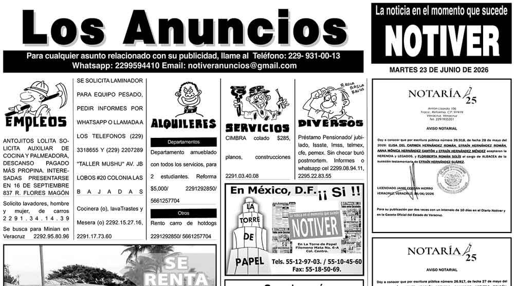 ...LOS ANUNCIOS, AVISOS Y DEMÁS! - MARTES, 23 DE JUNIO 2026