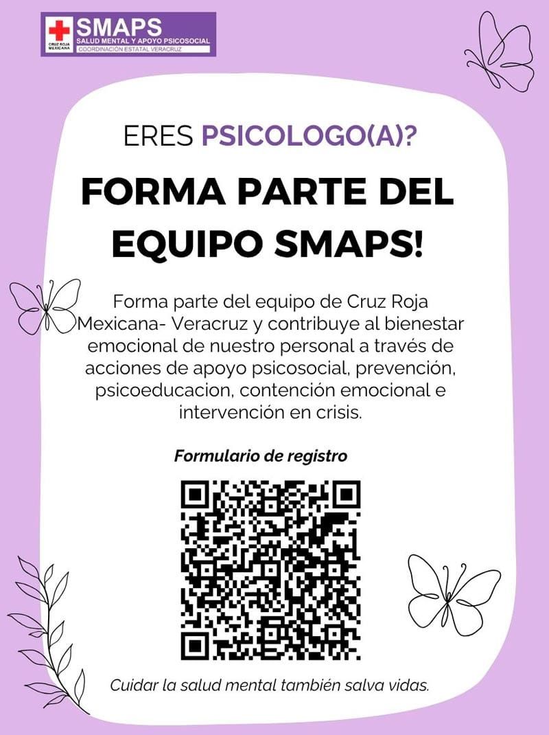 ¡CONVOCA CRUZ ROJA A PSICÓLOGOS A INTEGRARSE AL EQUIPO DE SALUD MENTAL Y APOYO PSICOSOCIAL!