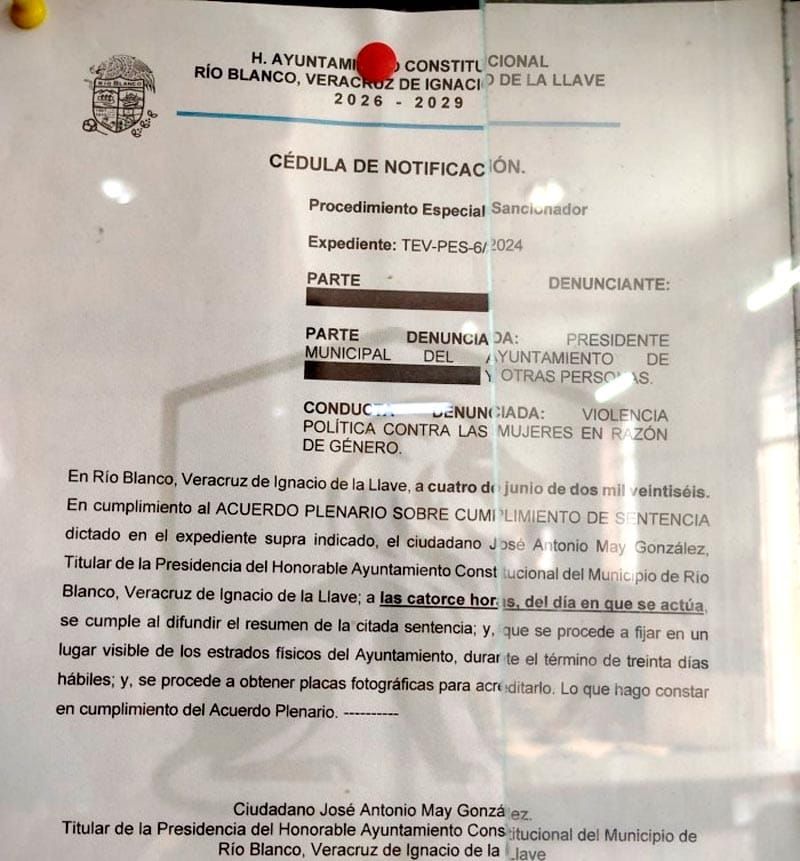 ¡TARJETA ROJA A EXALCALDE! - *De Río Blanco por violencia política de género