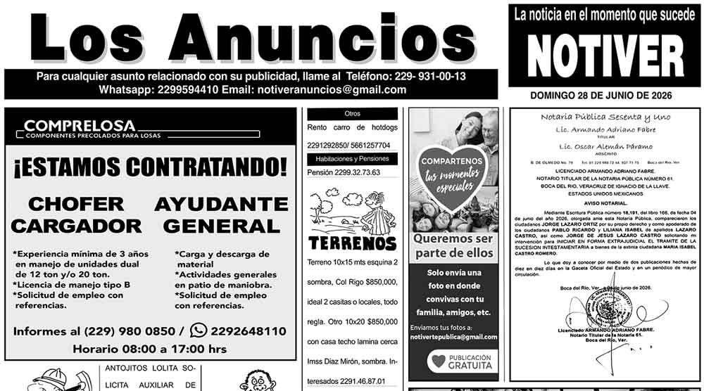...LOS ANUNCIOS, AVISOS Y DEMÁS! - DOMINGO, 28 DE JUNIO 2026