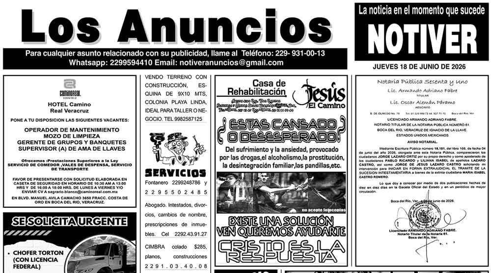 ...LOS ANUNCIOS, AVISOS Y DEMÁS! - JUEVES, 18 DE JUNIO 2026