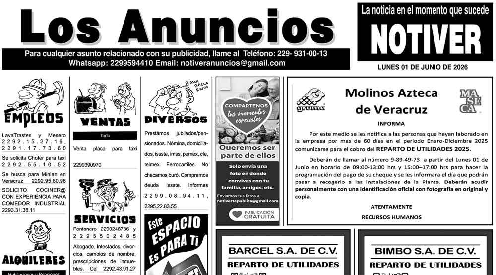 ...LOS ANUNCIOS, AVISOS Y DEMÁS! - LUNES, 1 DE JUNIO 2026