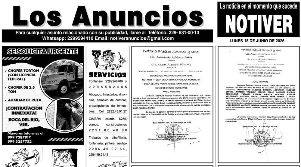 ...LOS ANUNCIOS, AVISOS Y DEMÁS! - LUNES, 15 DE JUNIO 2026