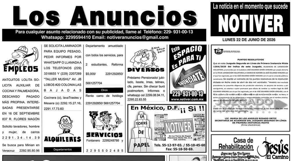 ...LOS ANUNCIOS, AVISOS Y DEMÁS! - LUNES, 22 DE JUNIO 2026