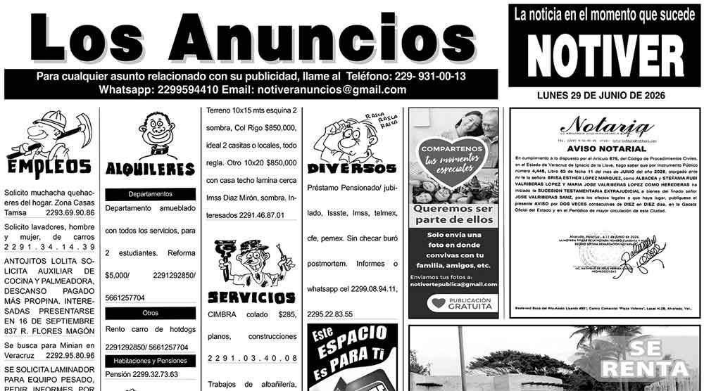 ...LOS ANUNCIOS, AVISOS Y DEMÁS! - LUNES, 29 DE JUNIO 2026