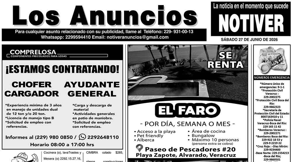 ...LOS ANUNCIOS, AVISOS Y DEMÁS! - SÁBADO, 27 DE JUNIO 2026
