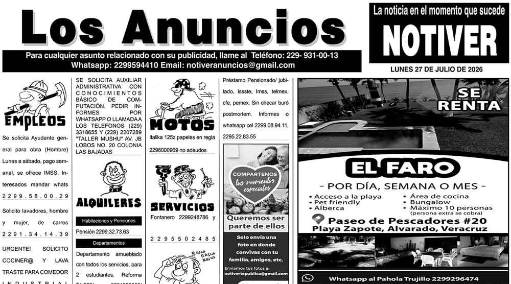 ...LOS ANUNCIOS, AVISOS Y DEMÁS! - LUNES, 27 DE JULIO 2026