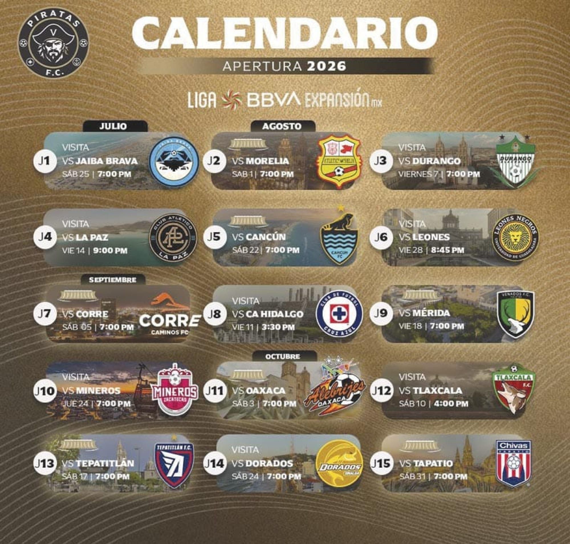 ¡YA HAY CALENDARIO OFICIAL DE PIRATAS FC!