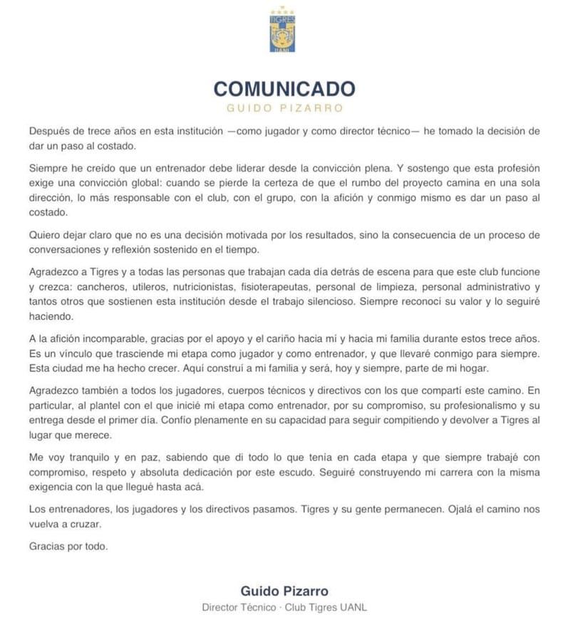 ¡RENUNCIA PIZARRO COMO DT DE TIGRES!