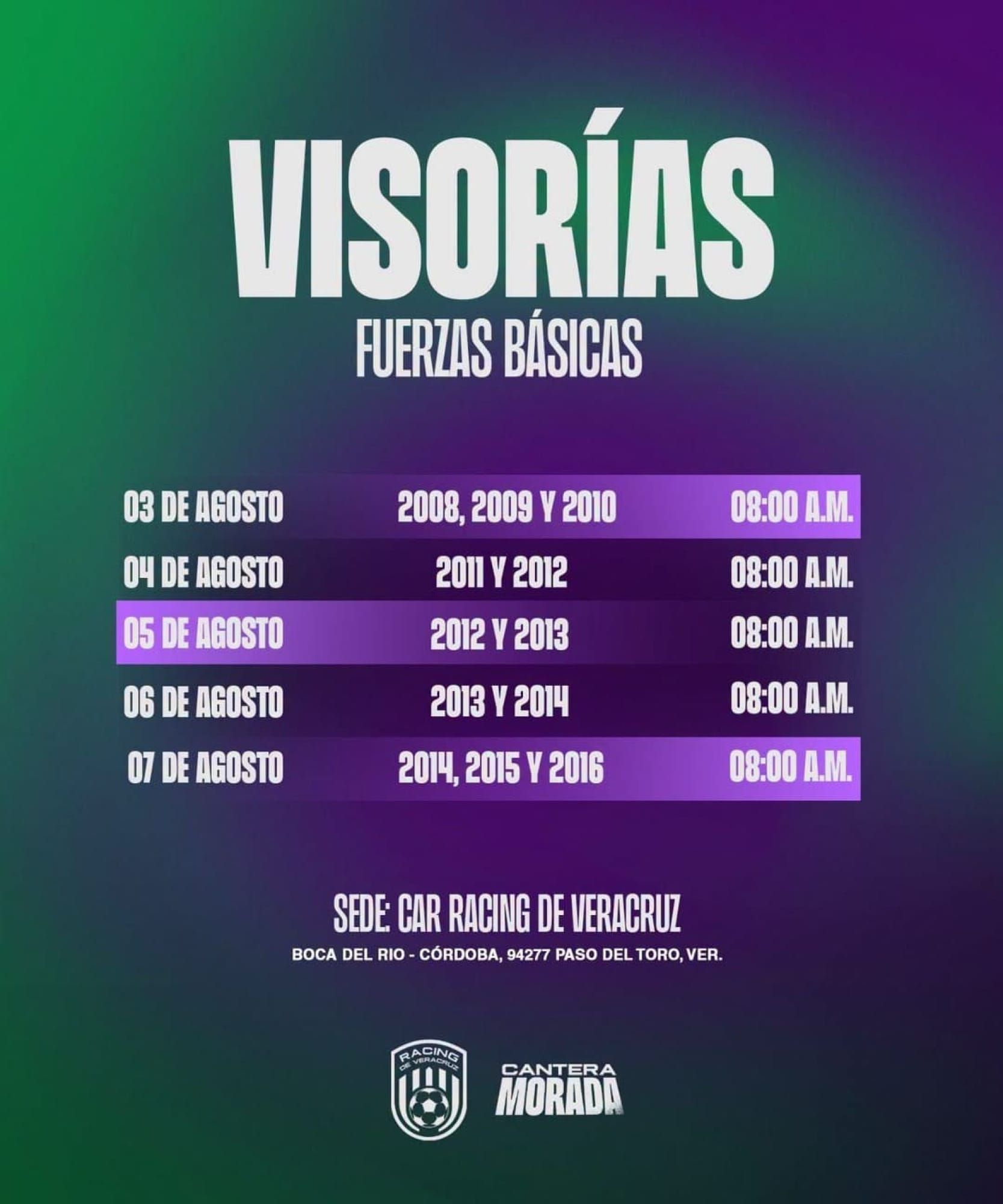 ¡ANUNCIA RACING VERACRUZ VISORIA PARA EQUIPOS DE FUERZAS BÁSICOS!