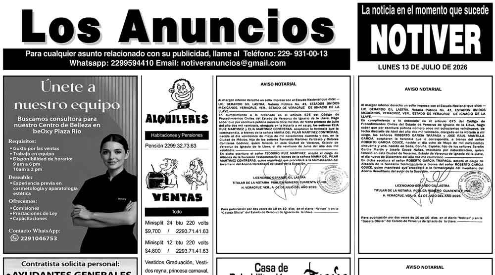 ...LOS ANUNCIOS, AVISOS Y DEMÁS! - LUNES, 13 DE JULIO 2026