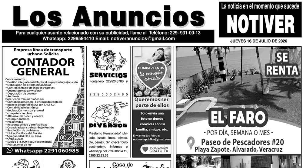 ...LOS ANUNCIOS, AVISOS Y DEMÁS! - JUEVES, 16 DE JULIO 2026
