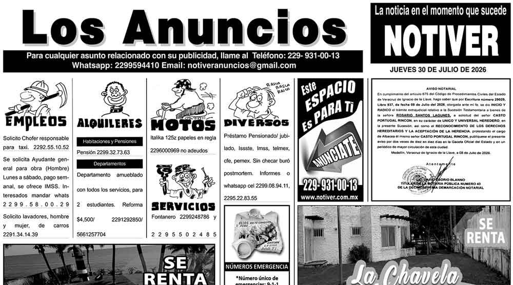 ...LOS ANUNCIOS, AVISOS Y DEMÁS! - JUEVES, 30 DE JULIO 2026