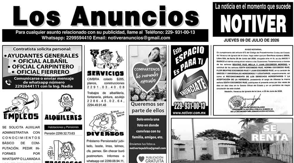 ...LOS ANUNCIOS, AVISOS Y DEMÁS! - JUEVES, 9 DE JULIO 2026
