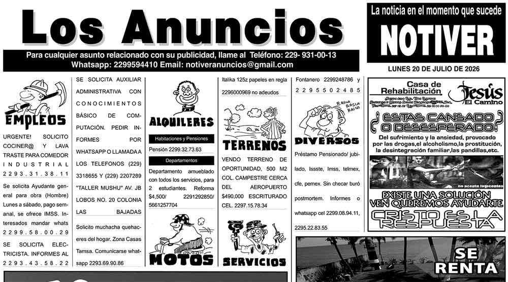 ...LOS ANUNCIOS, AVISOS Y DEMÁS! - LUNES, 20 DE JULIO 2026
