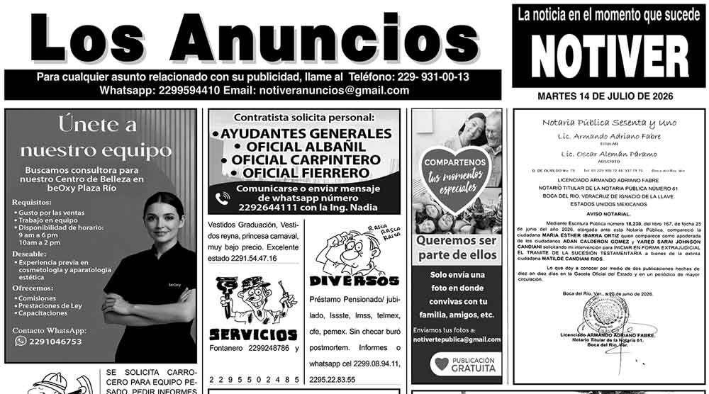 ...LOS ANUNCIOS, AVISOS Y DEMÁS! - MARTES, 14 DE JULIO 2026
