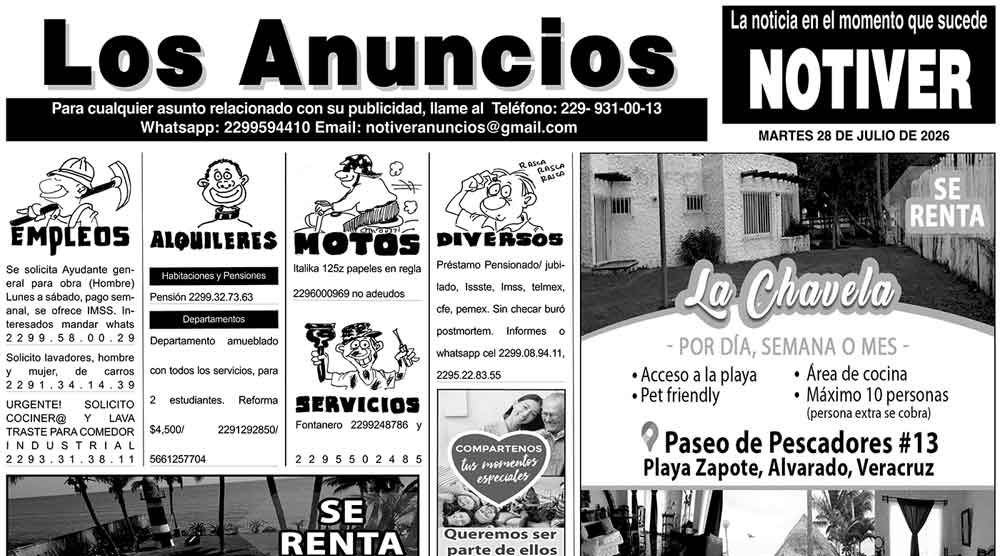 ...LOS ANUNCIOS, AVISOS Y DEMÁS! - MARTES, 28 DE JULIO 2026