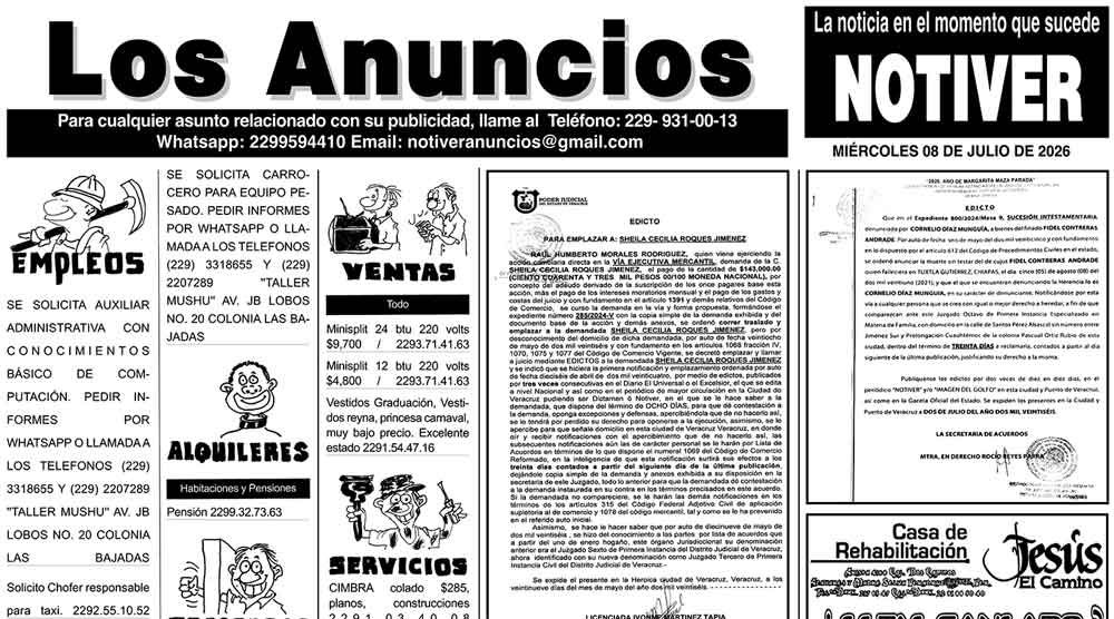 ...LOS ANUNCIOS, AVISOS Y DEMÁS! - MIÉRCOLES, 8 DE JULIO 2026