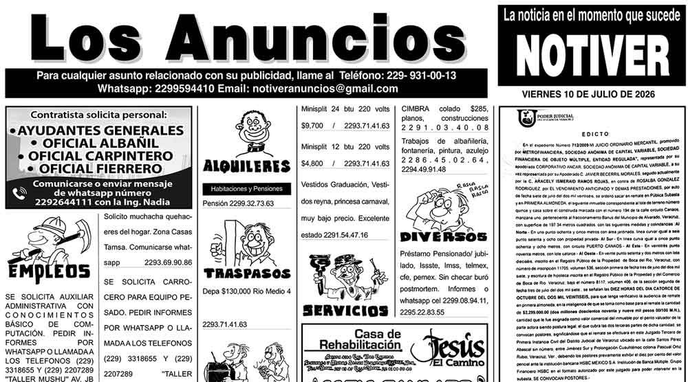 ...LOS ANUNCIOS, AVISOS Y DEMÁS! - VIERNES, 10 DE JULIO 2026