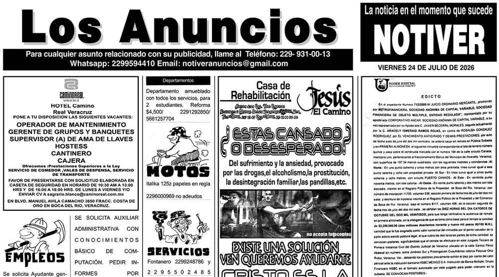 ...LOS ANUNCIOS, AVISOS Y DEMÁS! - VIERNES, 24 DE JULIO 2026