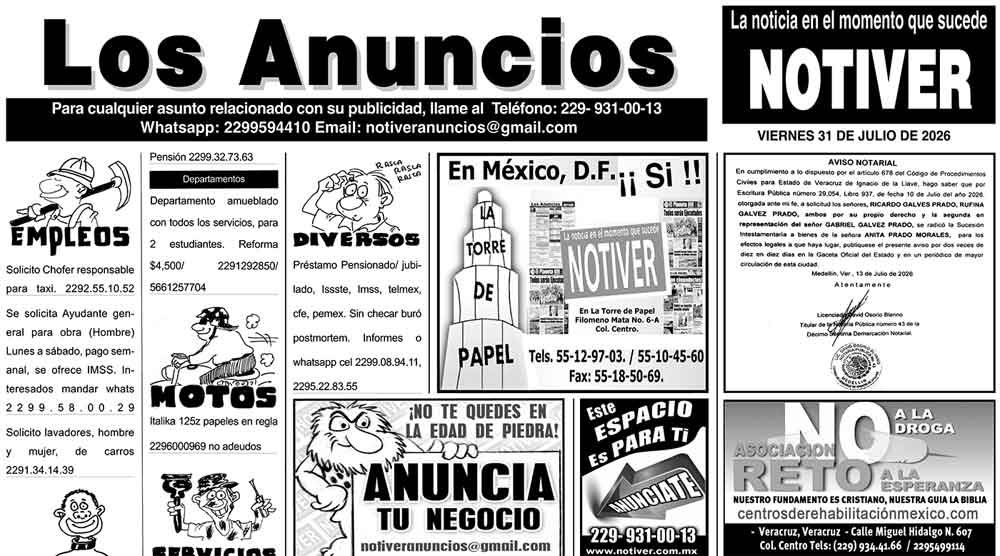 ...LOS ANUNCIOS, AVISOS Y DEMÁS! - VIERNES, 31 DE JULIO 2026