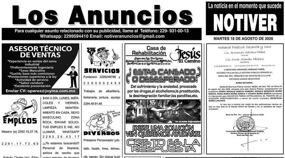 ...LOS ANUNCIOS, AVISOS Y DEMÁS! - MARTES, 18 DE AGOSTO 2026