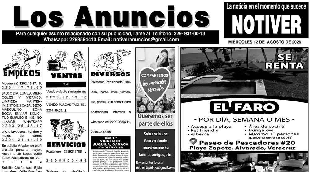 ...LOS ANUNCIOS, AVISOS Y DEMÁS! - MIÉRCOLES, 12 DE AGOSTO 2026