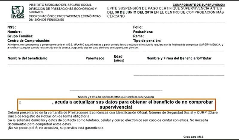 ¡PENSIONADOS TIENEN QUE PRESENTAR EL CERTIFICADO DE SUPERVIVENCIA!