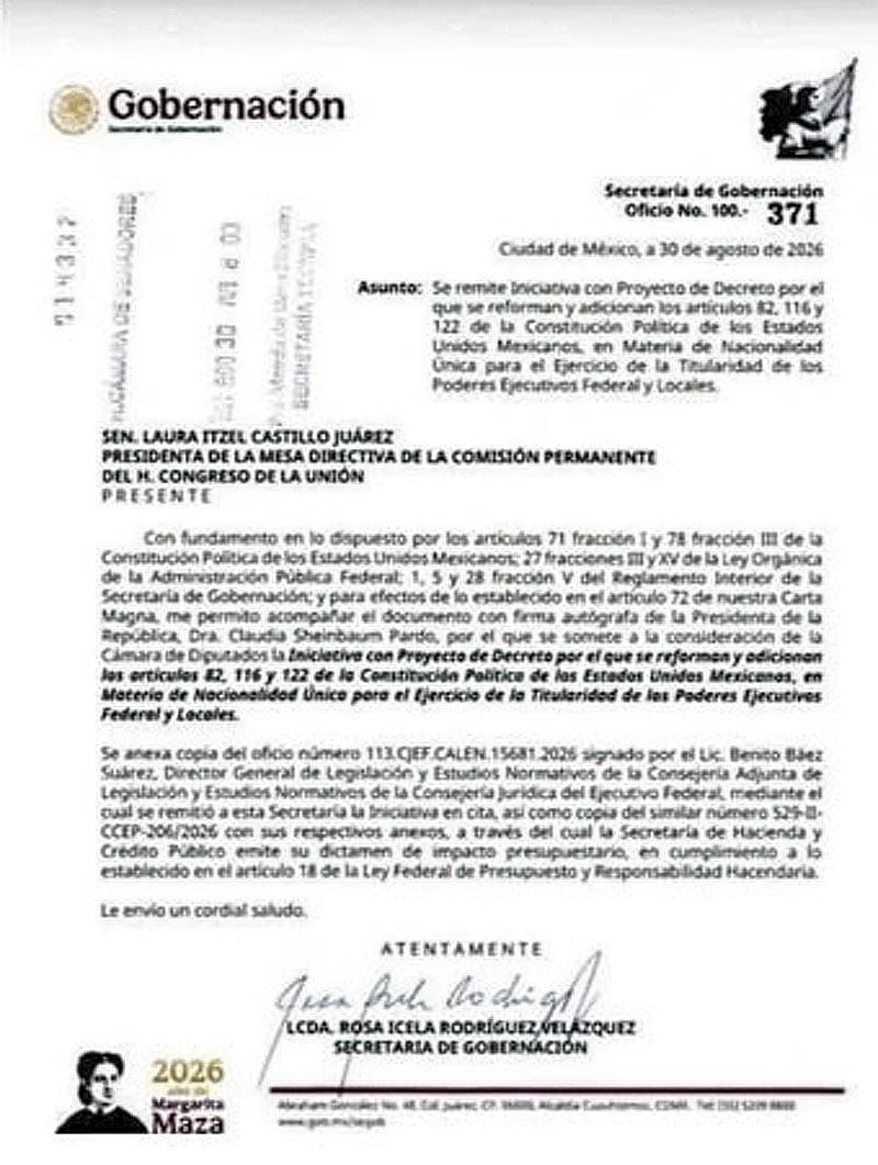¡RECIBE SENADO LA INICIATIVA PRESIDENCIAL DE DOBLE NACIONALIDAD!