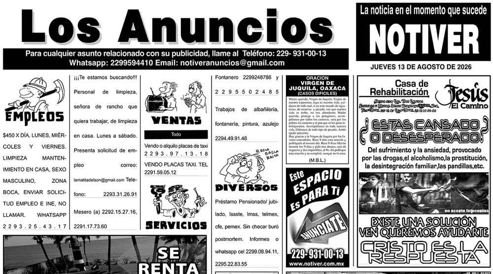...LOS ANUNCIOS, AVISOS Y DEMÁS! - JUEVES, 13 DE AGOSTO 2026