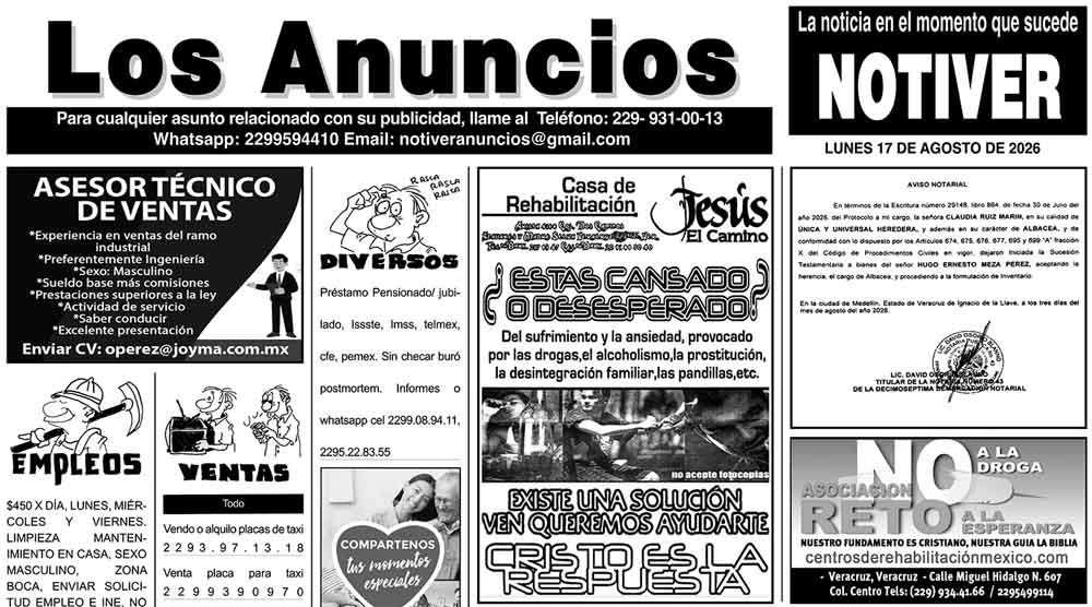 ...LOS ANUNCIOS, AVISOS Y DEMÁS! - LUNES, 17 DE AGOSTO 2026