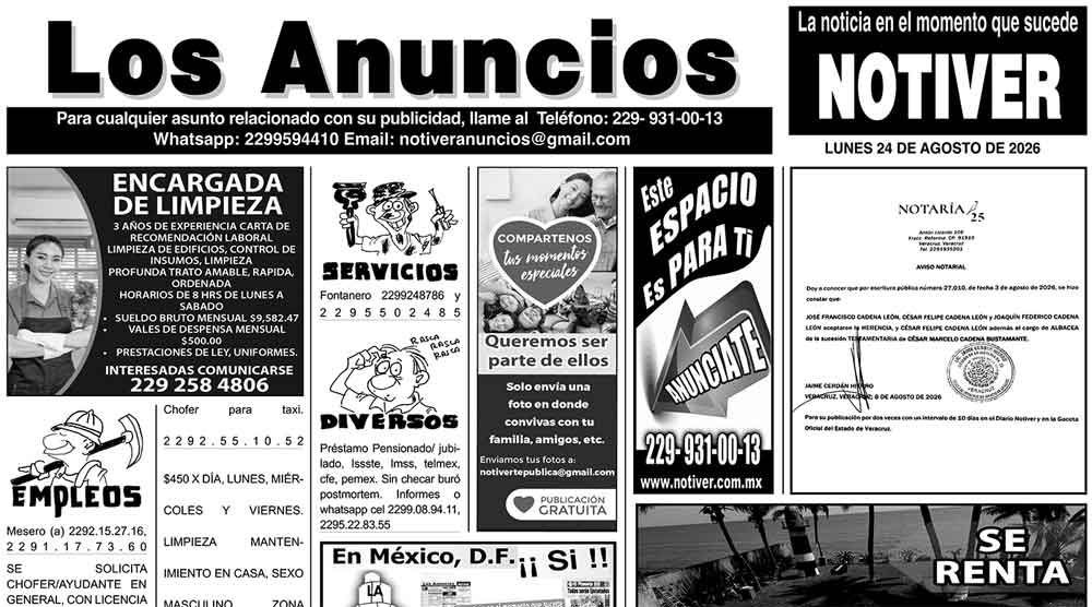 ...LOS ANUNCIOS, AVISOS Y DEMÁS! - LUNES, 24 DE AGOSTO 2026