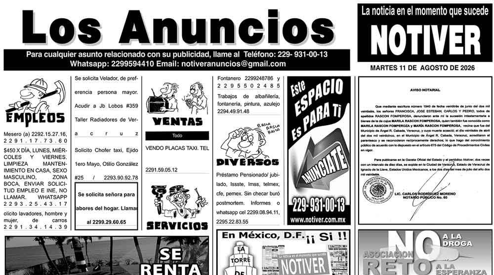 ...LOS ANUNCIOS, AVISOS Y DEMÁS! - MARTES, 11 DE AGOSTO 2026