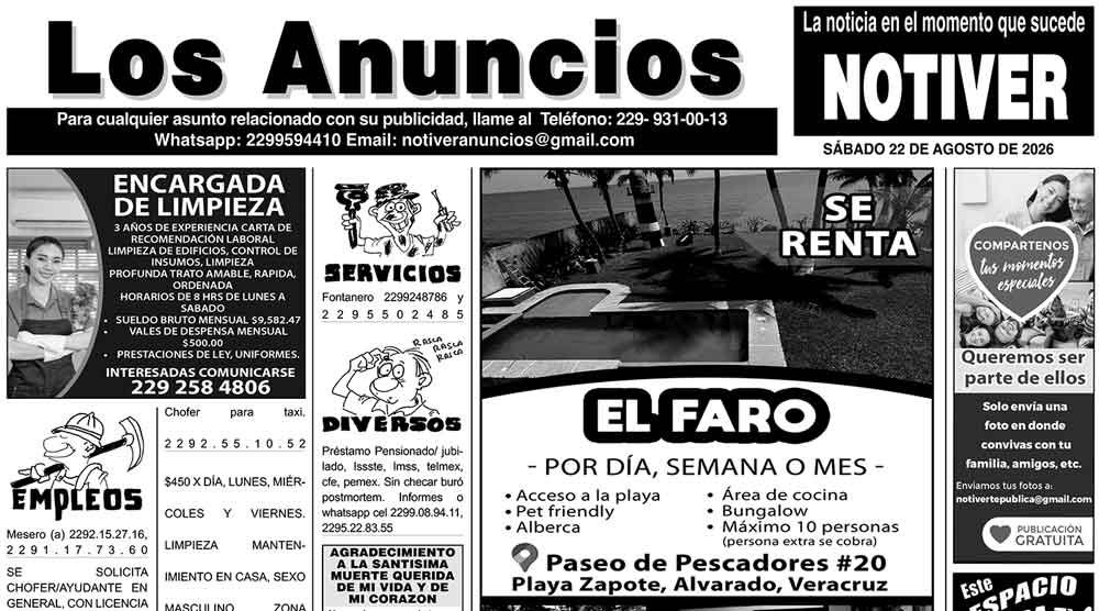 ...LOS ANUNCIOS, AVISOS Y DEMÁS! - SÁBADO, 22 DE AGOSTO 2026