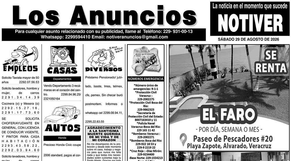 ...LOS ANUNCIOS, AVISOS Y DEMÁS! - SÁBADO, 29 DE AGOSTO 2026