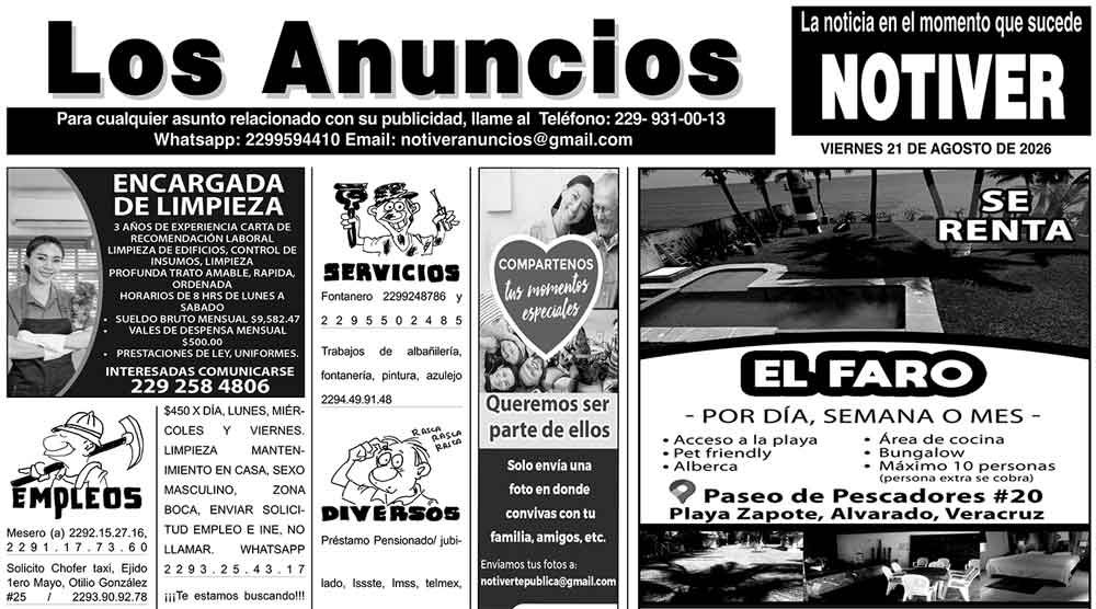 ...LOS ANUNCIOS, AVISOS Y DEMÁS! - VIERNES, 21 DE AGOSTO 2026