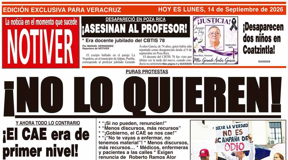 LA PORTADA - LUNES 14 DE SEPTIEMBRE 2026