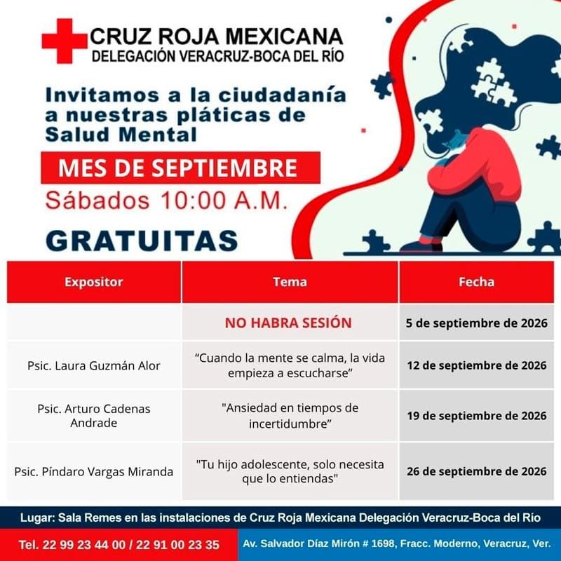 ¡PLÁTICAS GRATUITAS DE SALUD MENTAL EN LA CRUZ ROJA!