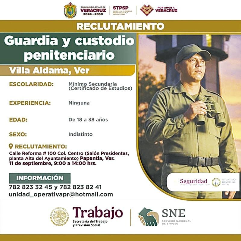 ¡SSPC BUSCA GUARDIAS Y CUSTODIOS PARA EL CEFERESO NÚMERO 5 DE VILLA ALDAMA!