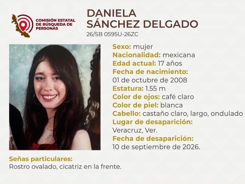 ¡DESAPARECIÓ DANIELA SÁNCHEZ DE 17 AÑOS ESTUDIANTE DE LA UV!